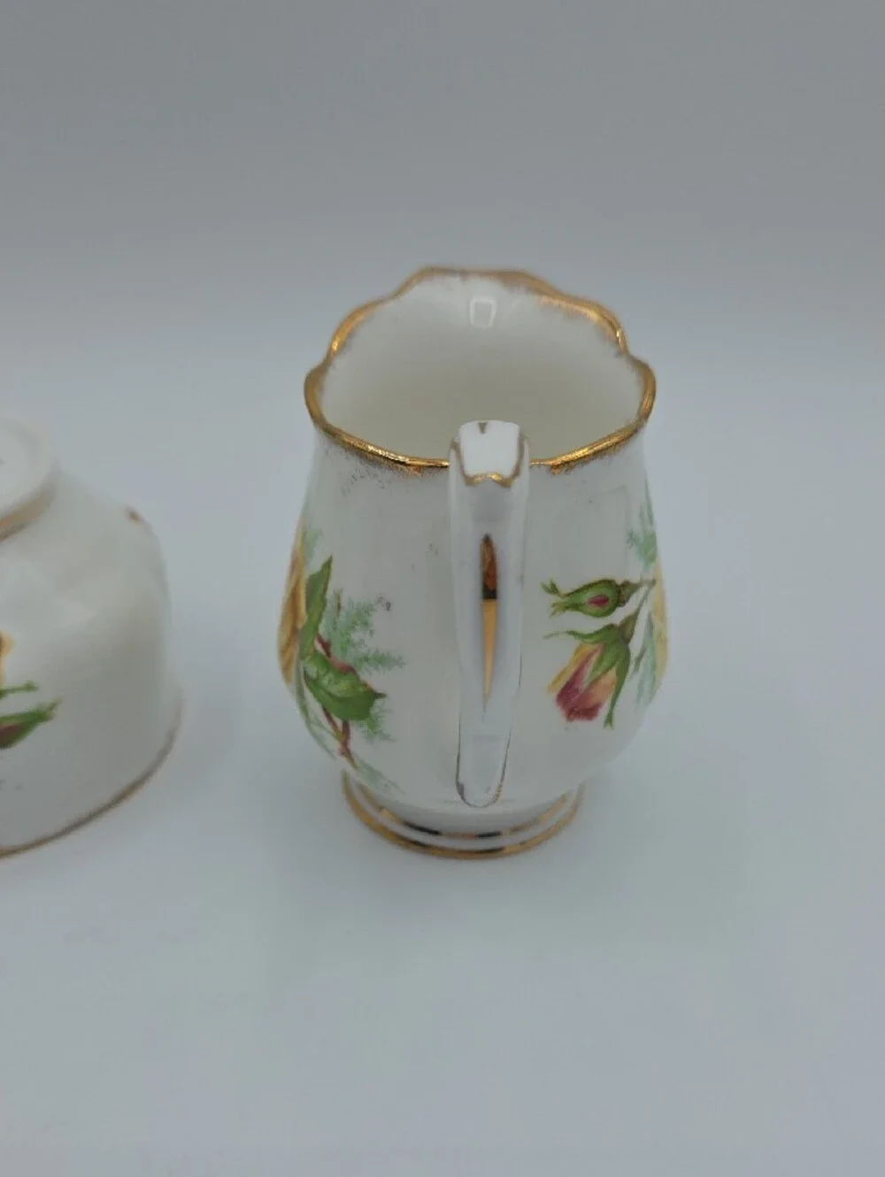 Royal Albert Tea Rose Yelloe and Green Floral Porcelain Cream And Sugar Dishes